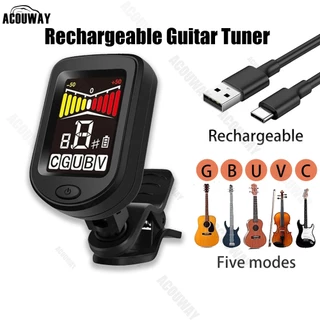 ACOUWAY กีตาร์จูนเนอร์ชาร์จ Chromatic Digital Tuner สีจอแสดงผล LCD String Instrument อุปกรณ์เสริมสําหรับกีตาร์ Ukulele ไวโอลินเบส Mandolin