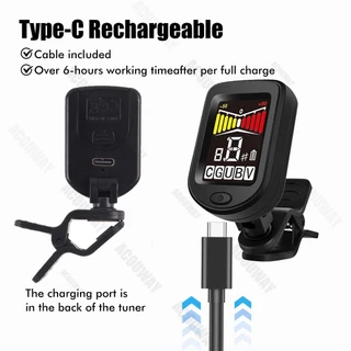 ACOUWAY กีตาร์จูนเนอร์ชาร์จ Chromatic Digital Tuner สีจอแสดงผล LCD String Instrument อุปกรณ์เสริมสําหรับกีตาร์ Ukulele ไวโอลินเบส Mandolin