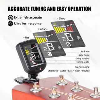 ACOUWAY กีตาร์จูนเนอร์ชาร์จ Chromatic Digital Tuner สีจอแสดงผล LCD String Instrument อุปกรณ์เสริมสําหรับกีตาร์ Ukulele ไวโอลินเบส Mandolin