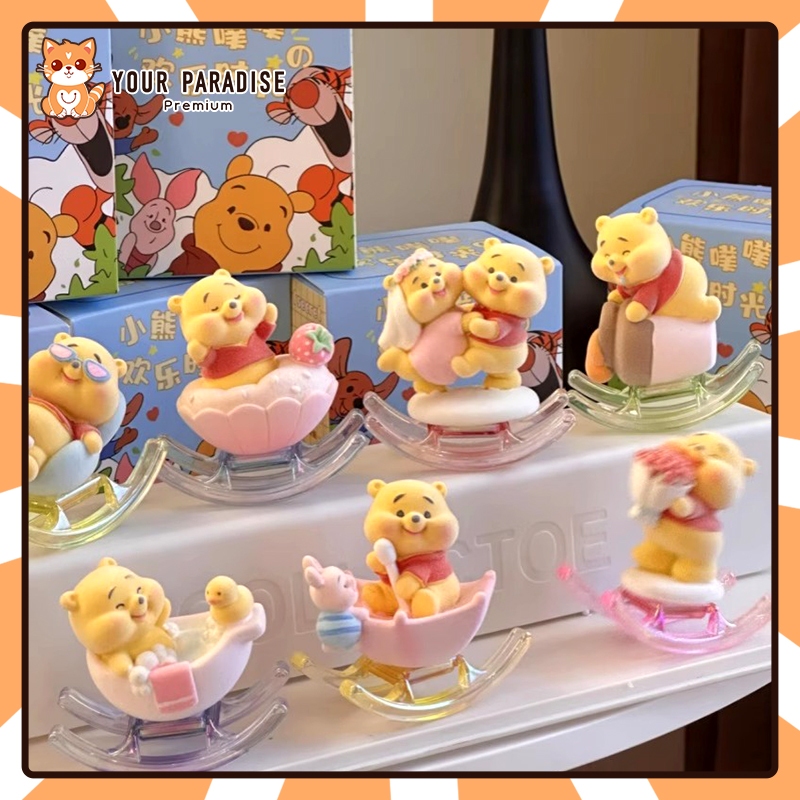 ชุดกล่องตาบอดฟล็อคกิ้ง แฮปปี้วินนี่เดอะพูห์ ฟิกเกอร์การ์ตูนหมี ของเล่นตกแต่งบ้าน ตุ๊กตาตกแต่ง ของขวัญวันเกิดสำหรับผู้หญิง