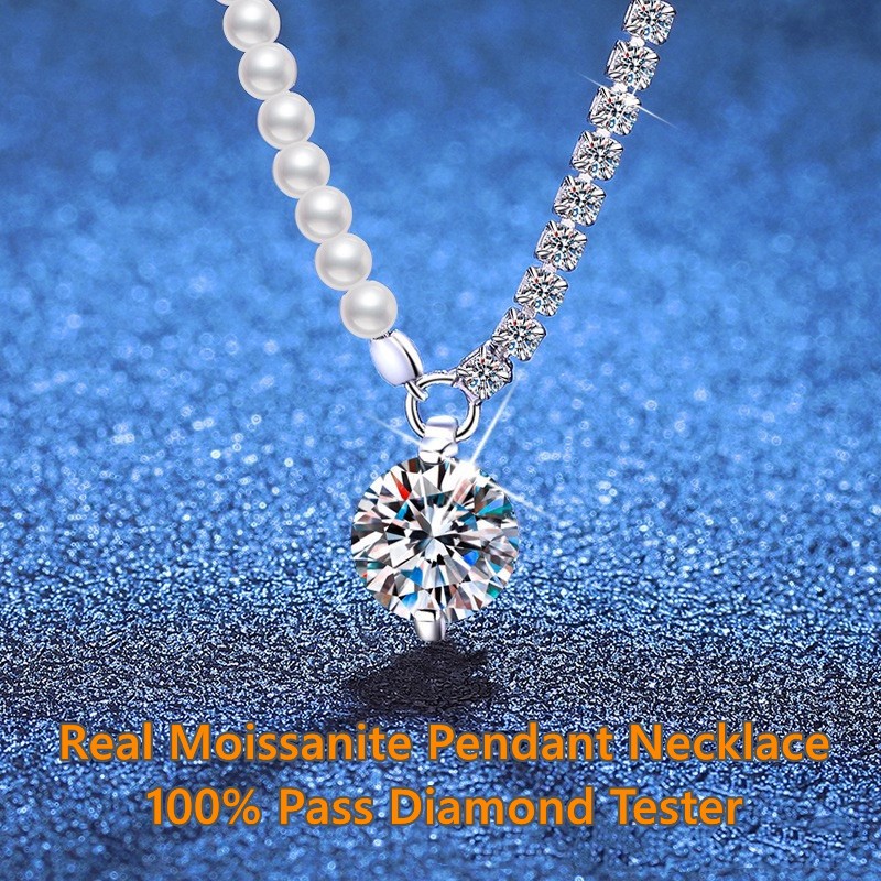 Real Moissanite Pearl Necklace S925 Sterling Silver Necklace สําหรับผู้หญิง