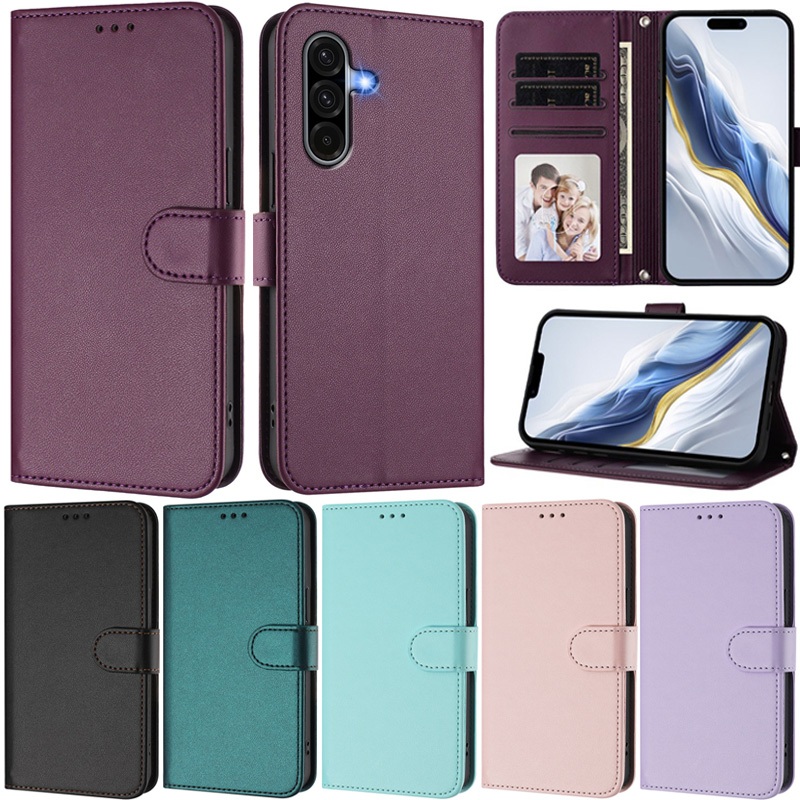 หรูหราสําหรับ Samsung Galaxy A56 5G A36 A26 A16 A55 A35 A54 A34 A15 A14 M56 A07 A17 5G Slim Book กระเป๋าสตางค์หนังพลิกผิวป้องกันขาตั้งฝาครอบกรณี