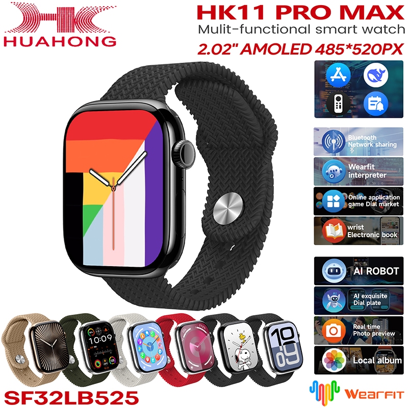 HK11 Pro Max Smart Watch 2.02 นิ้ว AMOLED Series 10 ผู้ชายและผู้หญิงบลูทูธโทรสนับสนุนข้อมูล Reply 4G
