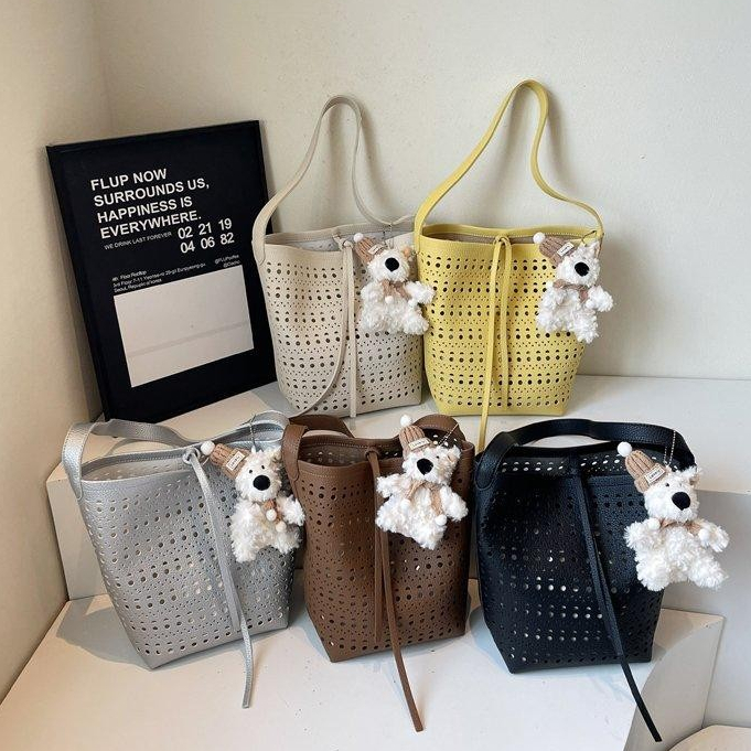 ฤดูร้อน Hollow Bucket Bag Seaside Vacation Bag แฟชั่นกระเป๋าสะพายไหล่ความจุขนาดใหญ่ Tote Bag
