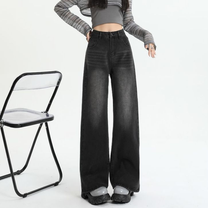 Laterme 4 สี กางเกงยีนส์ผู้หญิงฤดูร้อนบางสไตล์ใหม่เอวสูงหลวมชั้นกางเกงตรง