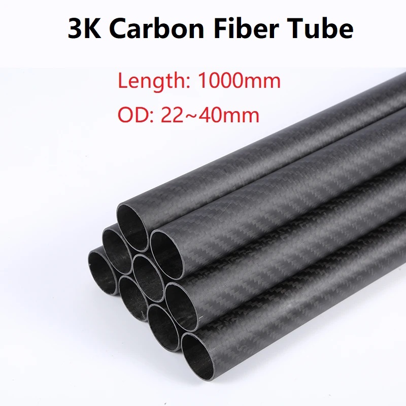 3K Carbon Fiber Tube คาร์บอนไฟเบอร์หลอด OD22mm-40 มม.ความยาว 1000 มม.สําหรับวิศวกรรม RC ของเล่นการสร้างแบบจําลอง Drone Pure คาร์บอนไฟเบอร์หลอด