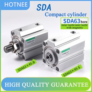 คุณภาพสูง SDA นิวเมติกกระบอกลม 63 มม.Bore Compact กระบอก SDA63-10X15X20X30X40X50X75X 100 SDA นิวเมติก, SDA กระบอก