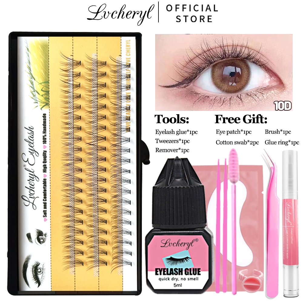 Lvcheryl ชุดขนตาปลอม 4pcs 10D 8-14 มม. 60 ชิ้น พร้อมแหนบกาว 1 กล่อง Eyelash Extension Kit