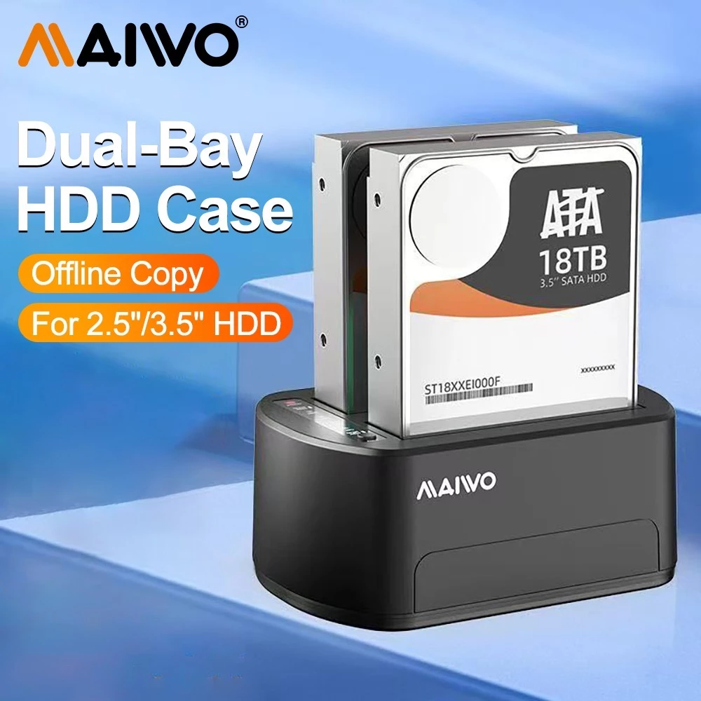 MAIWO HDD Clone Docking Station สําหรับ 2.5/3.5 นิ้ว HDD SSD รองรับ Offline Cluster (K3062)
