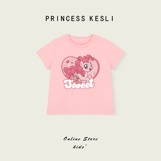 Princess Kesli เสื้อยืดเด็กผู้หญิง รูปแบบการ์ตูนพิมพ์ แบบเกาหลี ายแขนสั้นเสื้อยื เสื้อยืดเด็ก 2-12 ปี