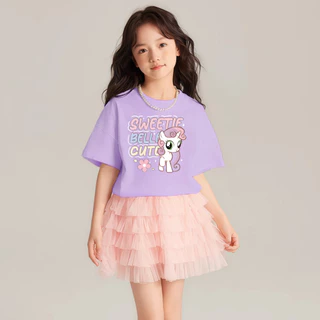 Princess Kesli เสื้อยืดเด็กผู้หญิง รูปแบบการ์ตูนพิมพ์ แบบเกาหลี ายแขนสั้นเสื้อยื เสื้อยืดเด็ก 2-12 ปี