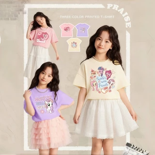 Princess Kesli เสื้อยืดเด็กผู้หญิง รูปแบบการ์ตูนพิมพ์ แบบเกาหลี ายแขนสั้นเสื้อยื เสื้อยืดเด็ก 2-12 ปี