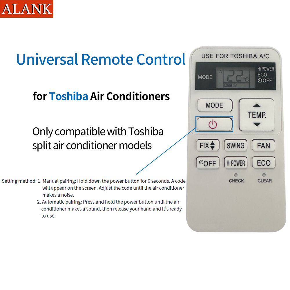 ALANK รีโมทแอร์ TOSHIBA อเนกประสงค์รุ่นใหม่ - เข้ากับแอร์แบบแยกส่วนทุกรุ่นของ Toshiba เท่านั้น