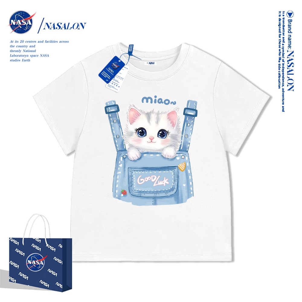 NASA เสื้อแขนสั้นเด็ก Cotton 100% ลายการ์ตูนแมวน้อย เสื้อเด็ก คุณภาพดี นุ่มสบาย สไตล์เกาหลี