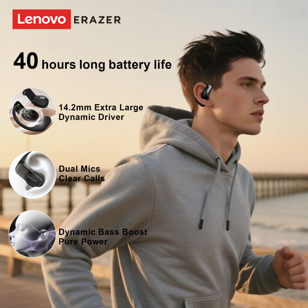 Lenovo ERAZER ER53 แนวคิดการนํากระดูกแบบเปิด ชุดหูฟังไร้สาย Bluetooth พร้อมไมโครโฟนสําหรับกีฬาวิ่งแล