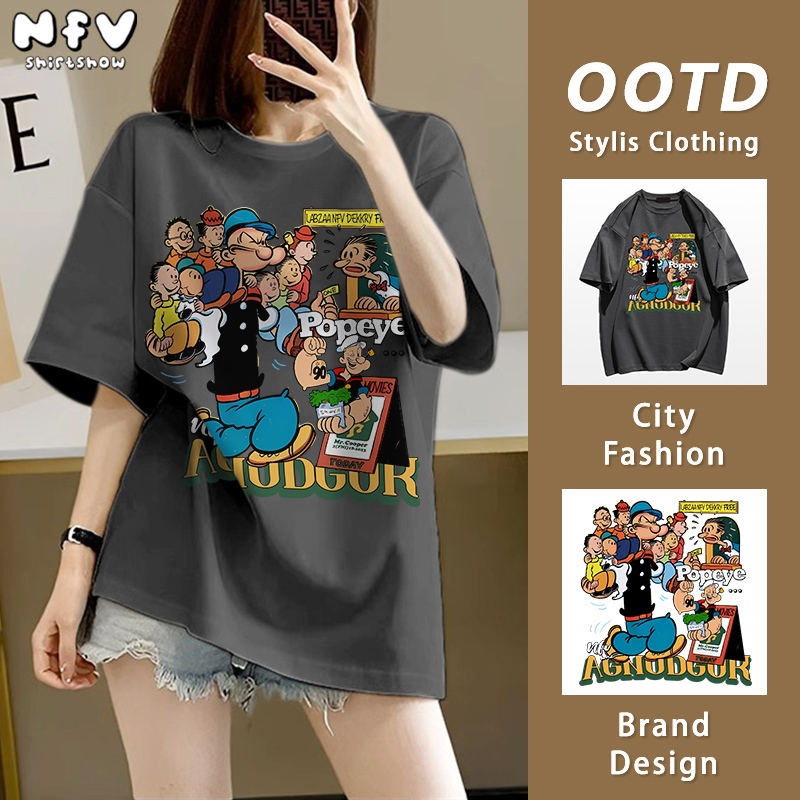 (จัดส่งตลอด 24 ชั่วโมง)✨NFV พร้อมส่ง เสื้อยืดแขนสั้นคอตตอน Oversize สาวอวบ ลายป็