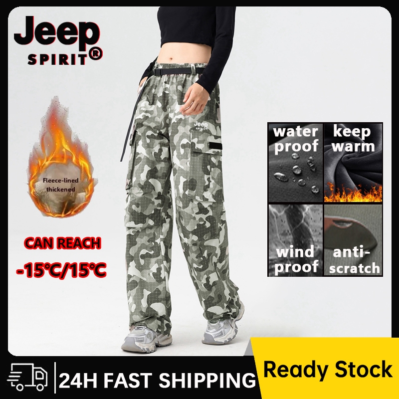 กางเกงกํามะหยี่หนาสำหรับผู้หญิง JEEP SPIRIT ลายพราง กันน้ำ อุ่นในฤดูหนาว