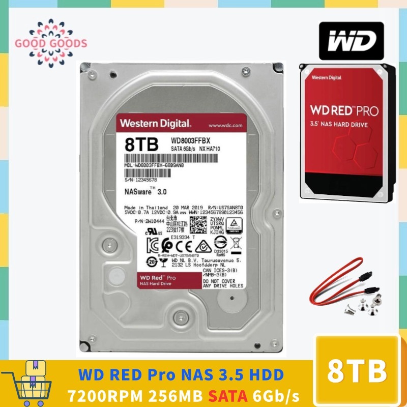 สําหรับ WD Red Pro NAS 3.5 HDD 8TB WD8003FFBX 7200RPM 256MB SATA 6Gb/s ฮาร์ดไดรฟ์ภายในไดรฟ์เปลือย