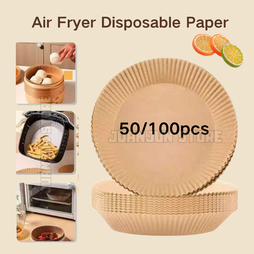 100Pcs Air Fryer Parchment Paper Liners กระดาษทอดอากาศแบบใช้แล้วทิ้งแบบไม่ติด กระดาษทอดอากาศแบบไม่มีรู กระดาษทอดอากาศแบบไม่มีรู