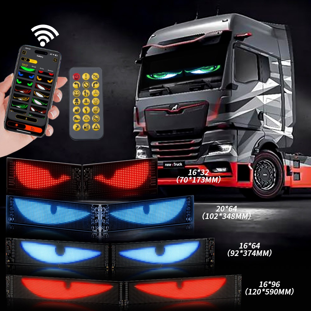 [ตกแต่งหรูหรา] 2 ชิ้นรถบรรทุก แถบไฟตาปีศาจ จอแสดงผล Led แบบไดนามิกแผงยืดหยุ่นพร้อม APP ระยะไกลตั้งโปรแกรมได้ DIY
