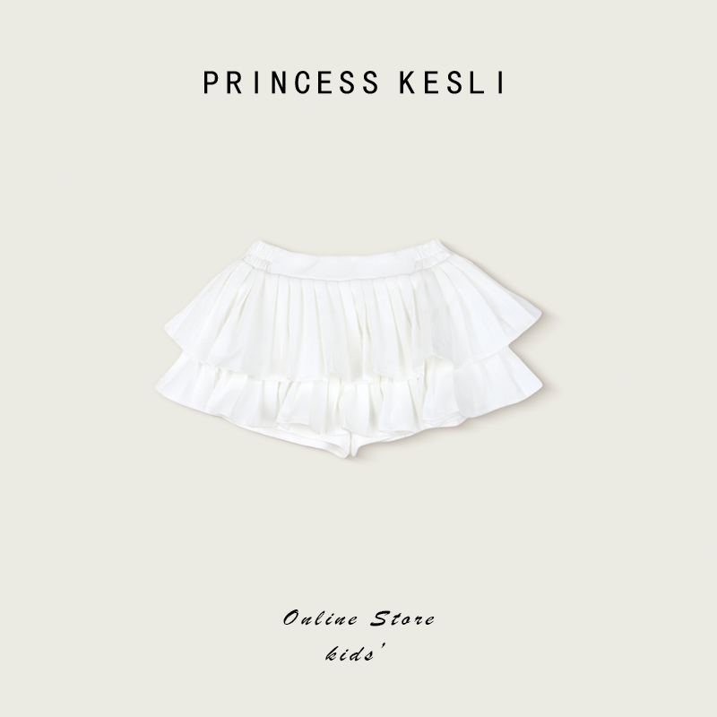 Princess Kesli กระโปรงครึ่งตัวเด็กผู้หญิง เด็กผู้หญิงกระโปรงสั้นสีทึบ กระโปรงกางเกงทรงเค้ก2ชั้น ฟู 2-12 ปี