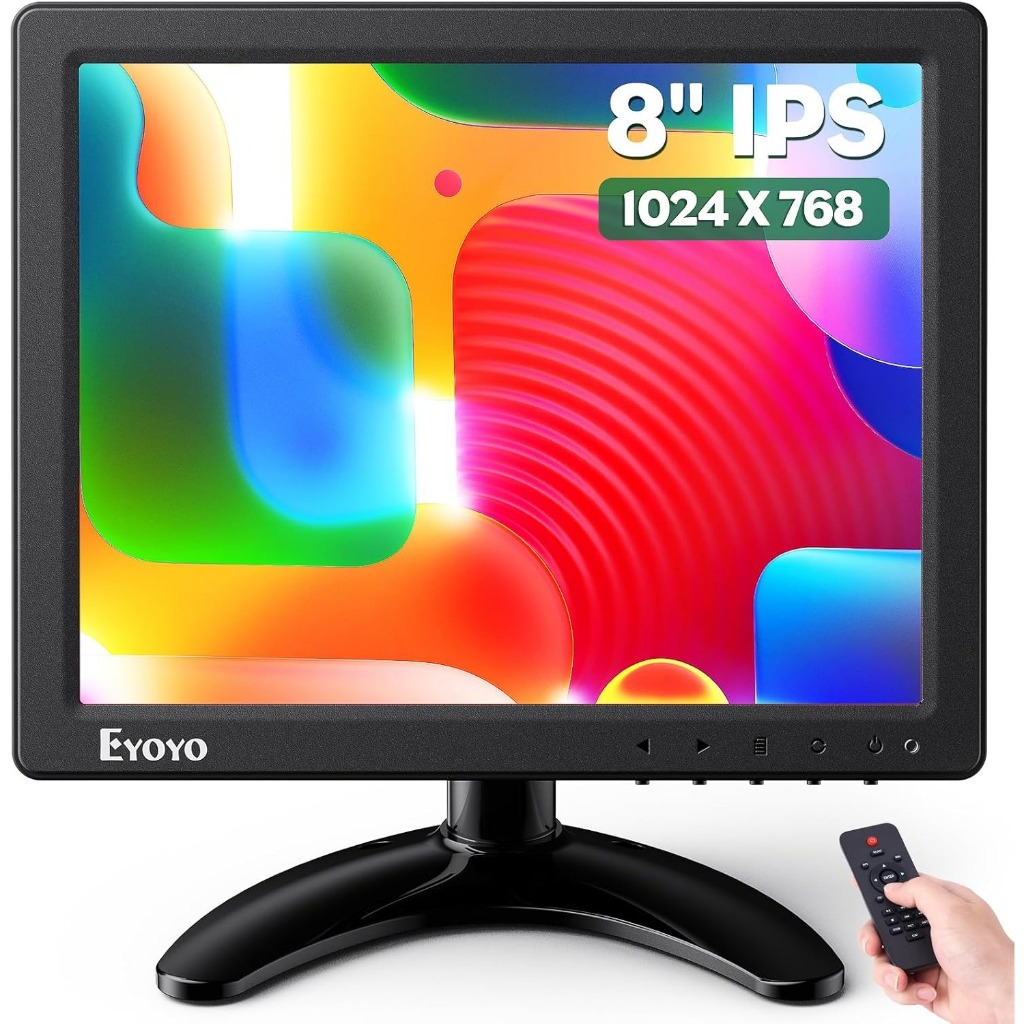 Eyoyo 8 "IPS Mini Monitor 1024*768 HDMI VGA BNC AV USB กระจกหน้าจอพร้อมลําโพงระยะไกลสําหรับกล้องวงจร