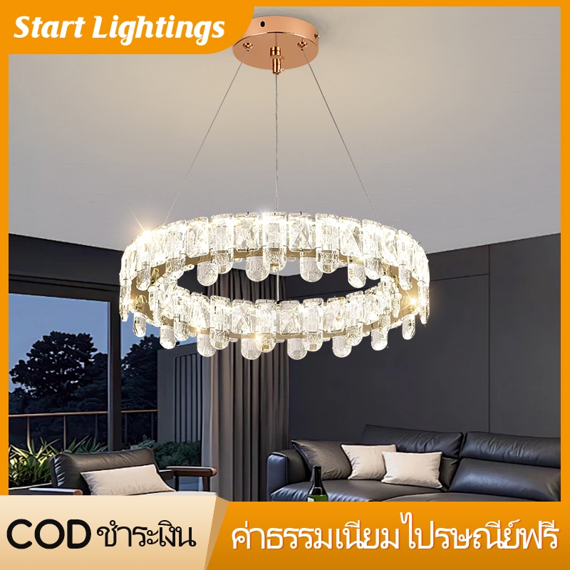 ห้องนั่งเล่นคริสตัลจี้แสงหรูหราทันสมัยเรียบง่ายห้องรับประทานอาหารโคมไฟ นํา ห้องนอนใหม่ตกแต่งโคมระย้า