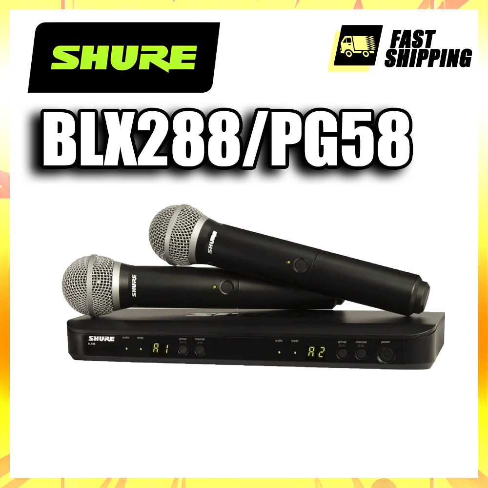 Shure BLX288/SM58 ระบบไมโครโฟนไร้สายแบบมือถือ UHF - 300 ฟุต ระยะส่งสัญญาณตัวรับช่องคู่