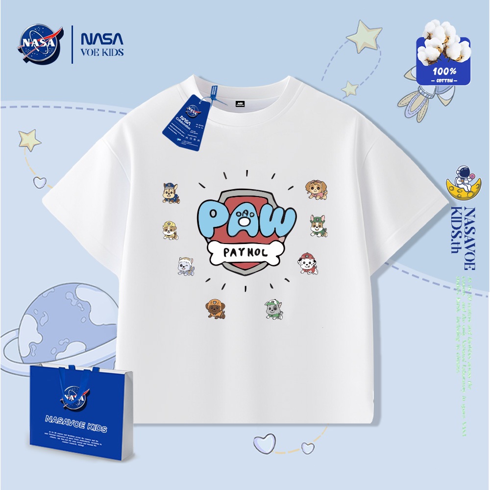 พร้อมส่งภายใน 24 ชม. NASAVORBABY  เด็กผู้หญิงแขนสั้น  paw การ์ตูนน่ารักผ้าฝ้ายแท้ 100%แขนสั้นเสื้อยืดผู้หญิง Casual 2026 ฤดูร้อน