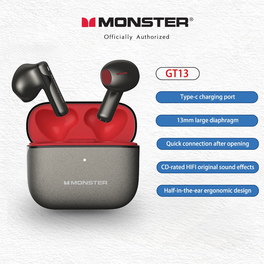 Monster GT13 หูฟังไร้สาย True หูฟังบลูทูธกึ่งอินเอียร์สําหรับเพลงและกีฬา