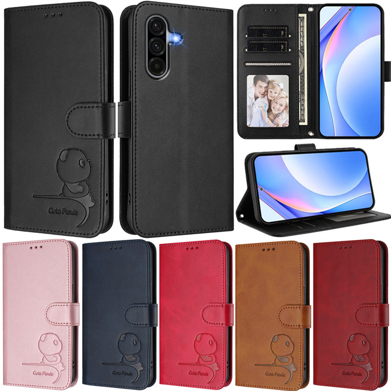 SAMSUNG หรูหราสําหรับSamsung Galaxy A56 5G A36 A26 A17 A07 A16 A06 5G A55 A35 A54 A34 A14 A15 A25 5G A05s A05 PandaรูปแบบMatteกระเป๋าสตางค์หนังกรณีป้องกัน