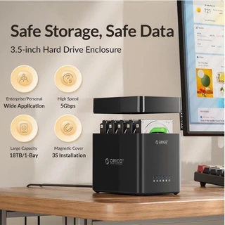 ORICO 5-Bay 3.5 นิ้ว USB Hard Drive Enclosure แม่เหล็กเครื่องมือฟรี SATA เป็น USB 3.0/Type-C HDD Case (DS500)