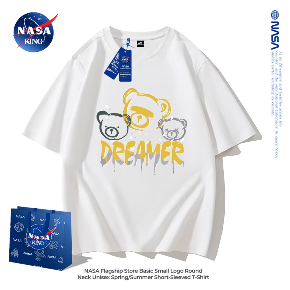 เสื้อยืดแขนสั้น NASA ทำจากผ้าคอตตอนแท้ 100% พร้อมลายหมี Dreamer สุดน่ารัก เหมาะสำหรับทุกเพศทุกวัย