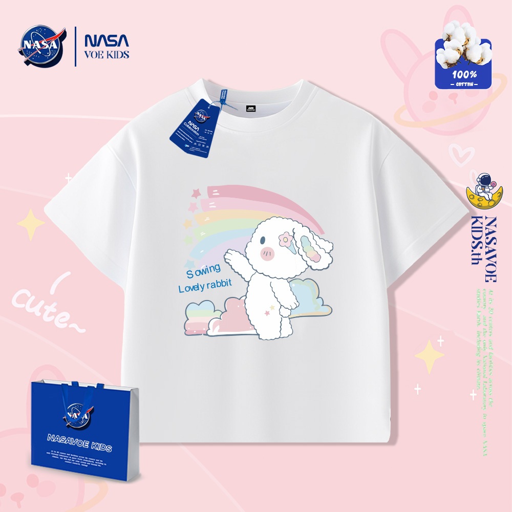 พร้อมส่งภายใน 24 ชม. NASAVOEBABY เสื้อยืดแขนสั้นลายการ์ตูนผ้าฝ้ายแท้ 100%เสื้อยืดเด็กผ้านุ่มสบาย