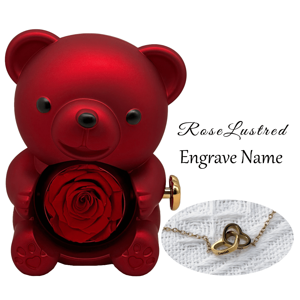 Spin eternal rose กล่องเครื่องประดับ Hug Bear พร้อมของขวัญสร้อยคอหัวใจ