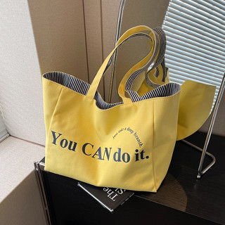 กระเป๋าผ้าใบสองด้านลายทางแฟชั่นสไตล์เกาหลีกระเป๋าสะพายข้างเด…