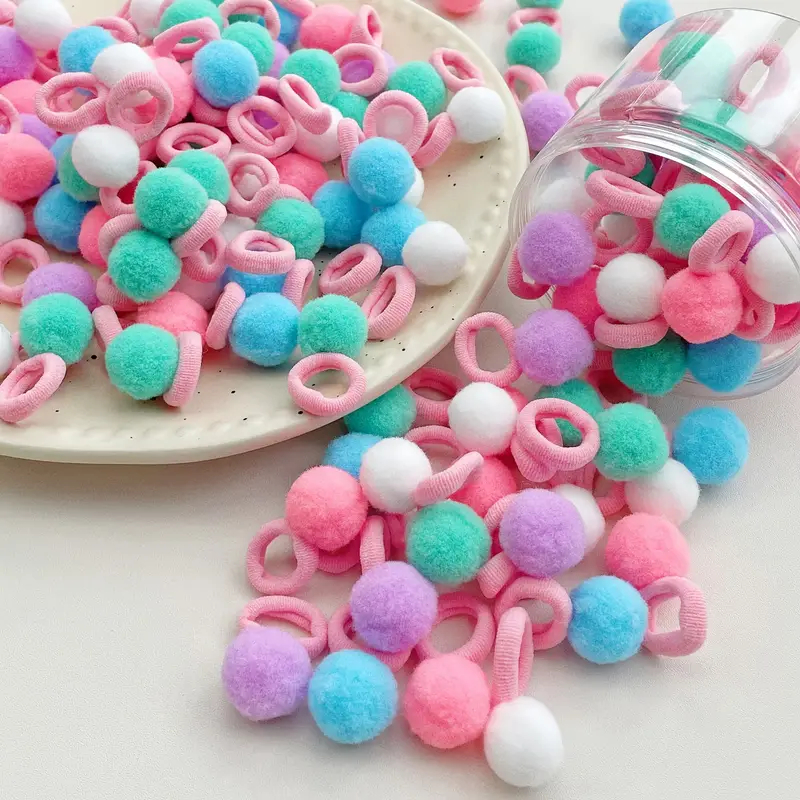 10ชิ้น/เซ็ต เชือกผมเด็กยืดหยุ่น หางม้าตุ๊กตาบอลยางหวาน อุปกรณ์ผมเด็กผู้หญิง