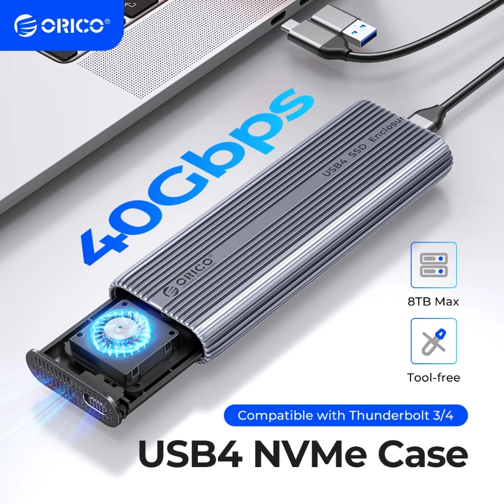 ORICO M.2 NVMe SSD Enclosure USB4 อลูมิเนียมพัดลมในตัวสําหรับ NVMe/PCIe SSDs (ACOM2-U4 )