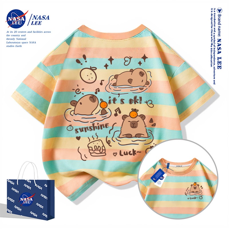 【ส่งเร็ว 48 ชม.】เสื้อยืด NASA ผ้าฝ้ายนุ่ม ลายคาปิบาร่าอาบนํ้าสุดน่ารัก สไตล์ไทย ใส่ได้ทั้งครอบครัว