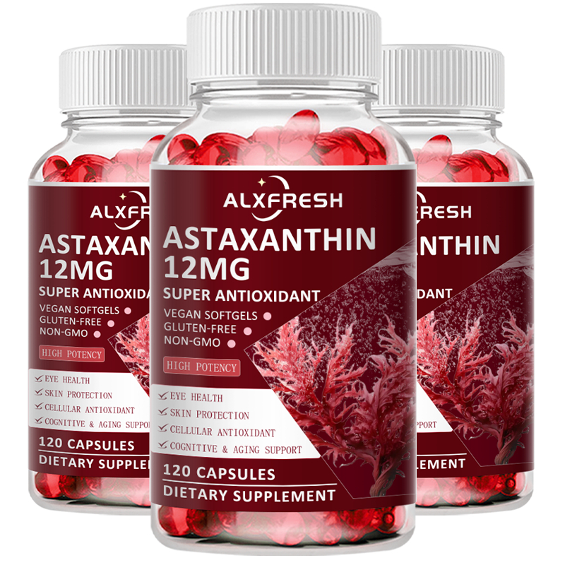 Astaxanthin 12 มก. สําหรับ Cellular Antioxidant, Eye, อาหารเสริมความรู้ความเข้าใจจากสมองพร้อม Lutein, วิตามินอี