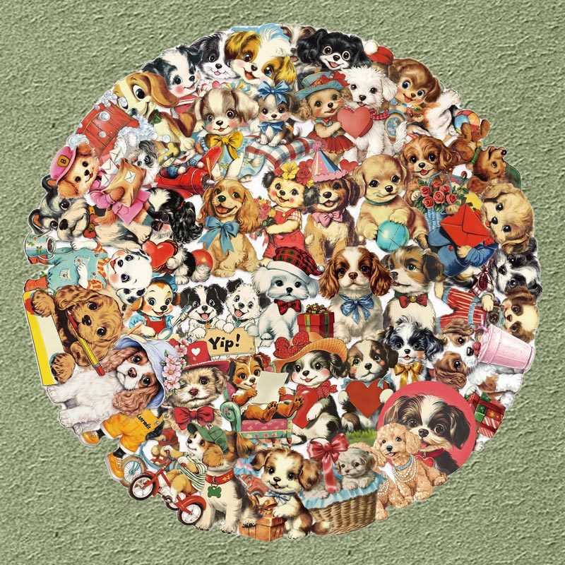 50PCS Vintage Puppy Dog Stickers PET Laptop Waterproofกระเป๋าเดินทางรถจักรยานยนต์ DIY Stickers