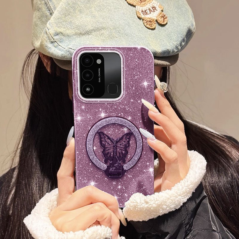 YBD 3Dผีเสื้อสําหรับTecno Spark Go 2022 Spark 8C KG5k KG5jเคสโทรศัพท์ประกายแป้งFull Soft Shell