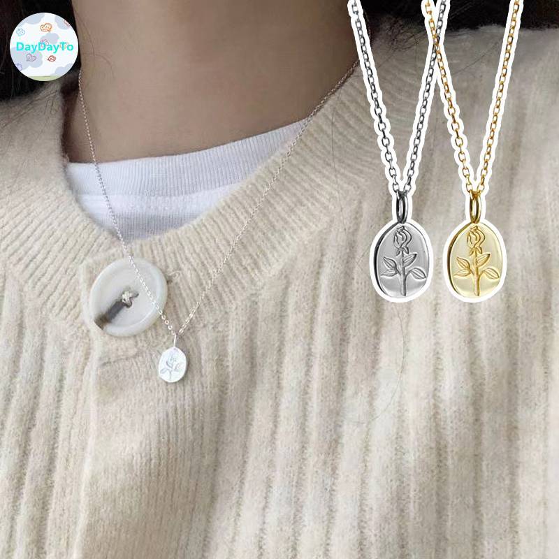 Daydayto InsประณีตSimple Roseดอกไม้รูปไข่สร้อยคอผู้หญิงประณีตเสื้อกันหนาวภาษาฝรั่งเศสคําอุปกรณ์เสริมTH