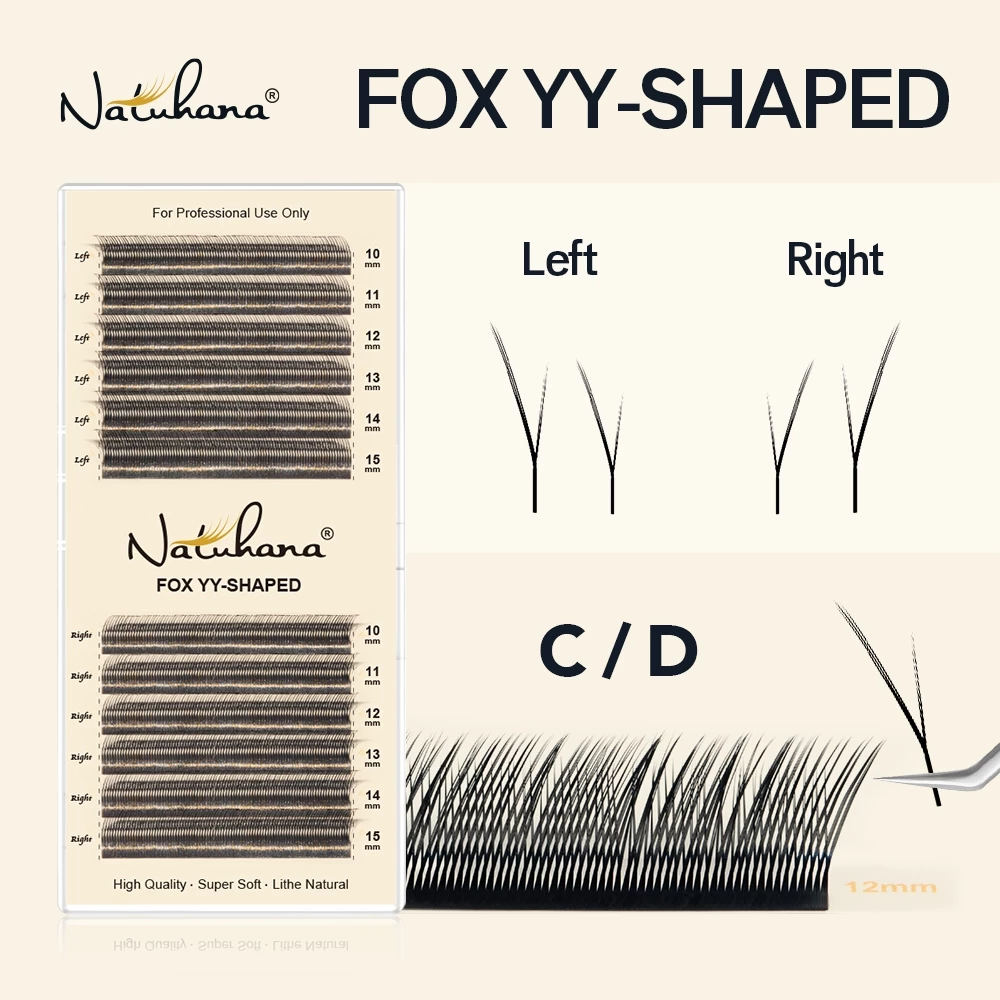 NATUHANA Fox YY Eyelash Extensions Premade Volume Fox Flying Lashes Matte Black Natural Soft Makeup