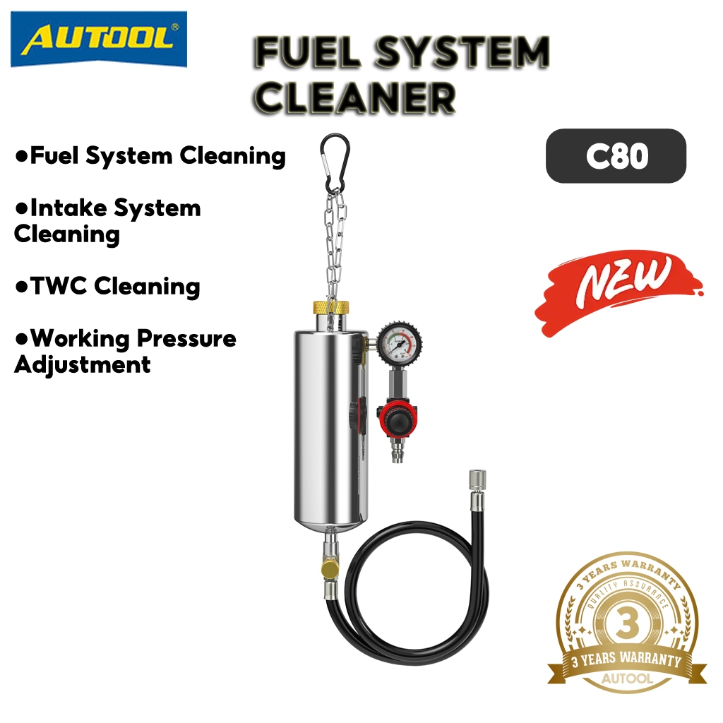 AUTOOL C80 เครื่องทดสอบและทำความสะอาด หัวฉีดน้ำมันเชื้อเพลิง, เครื่องเร่ง EFI ระบบเชื้อเพลิงรถยนต์เบนซิน แบบถอดไม่ได้