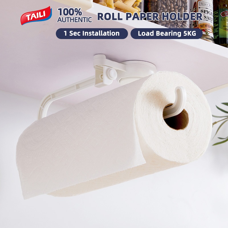 TAILI ถ้วยดูดกระดาษเช็ดมือครัวผู้ถือ No Drill reusable Kitchen Roll ผู้ถือกระดาษชั้นเก็บติดผนังปรับได้