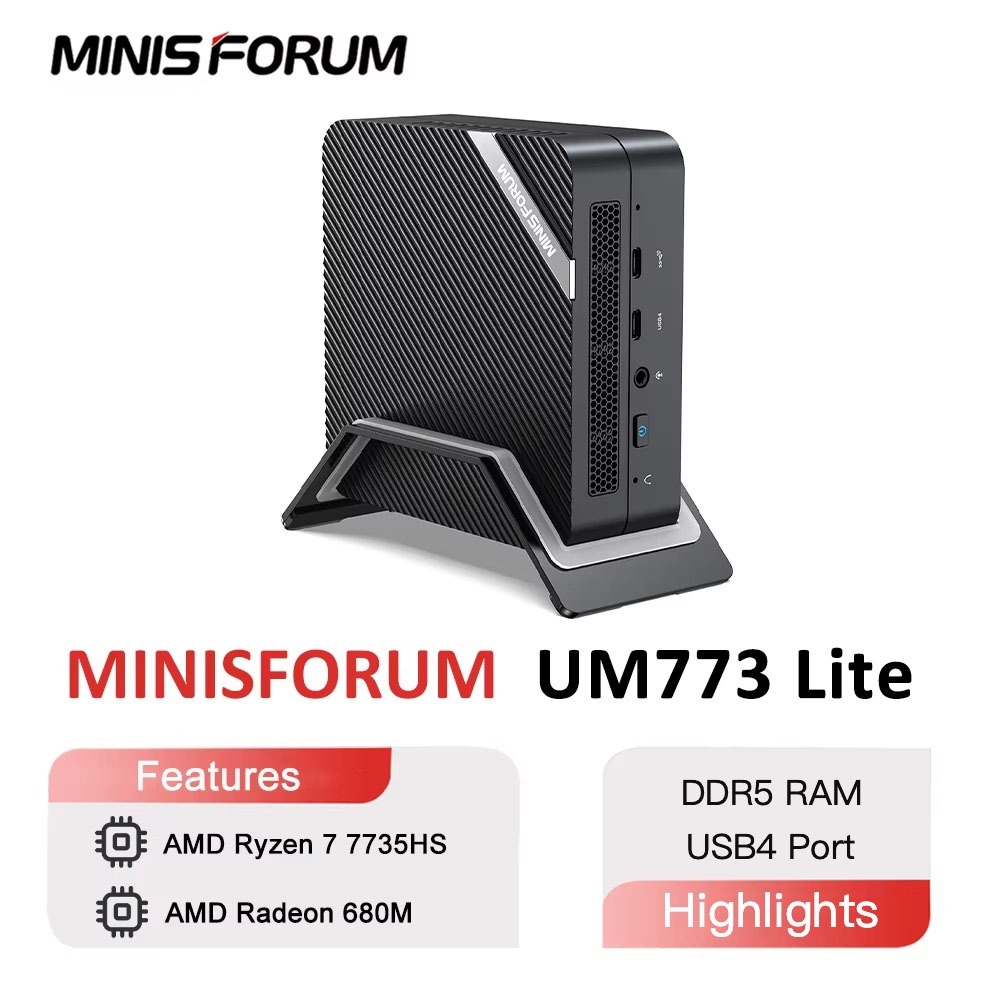 Minisforum UM773 Lite Mini PC AMD Ryzen 7 7735HS DDR5 USB4 รองรับ EX GPU Dock Windows 11 Triple จอแส