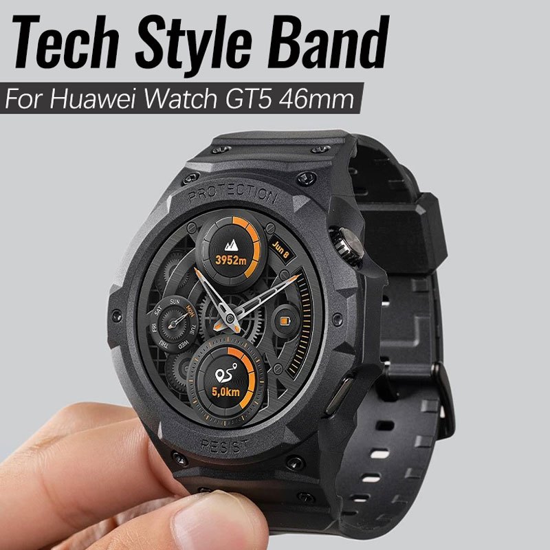 การออกแบบเกราะสายรัดซิลิโคน TPU สําหรับ Huawei Watch GT5 46 มม.สายนาฬิกา Caiso G-Shock สไตล์ซิลิโคนส