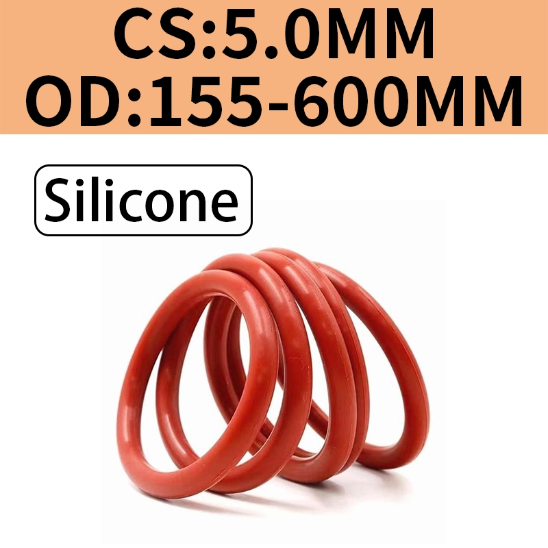 O-Ring ซิลิโคนสีแดง CS5.0 มม. * OD155-600 มม. แหวนปิดผนึกทนอุณหภูมิสูงอุณหภูมิต่ํา