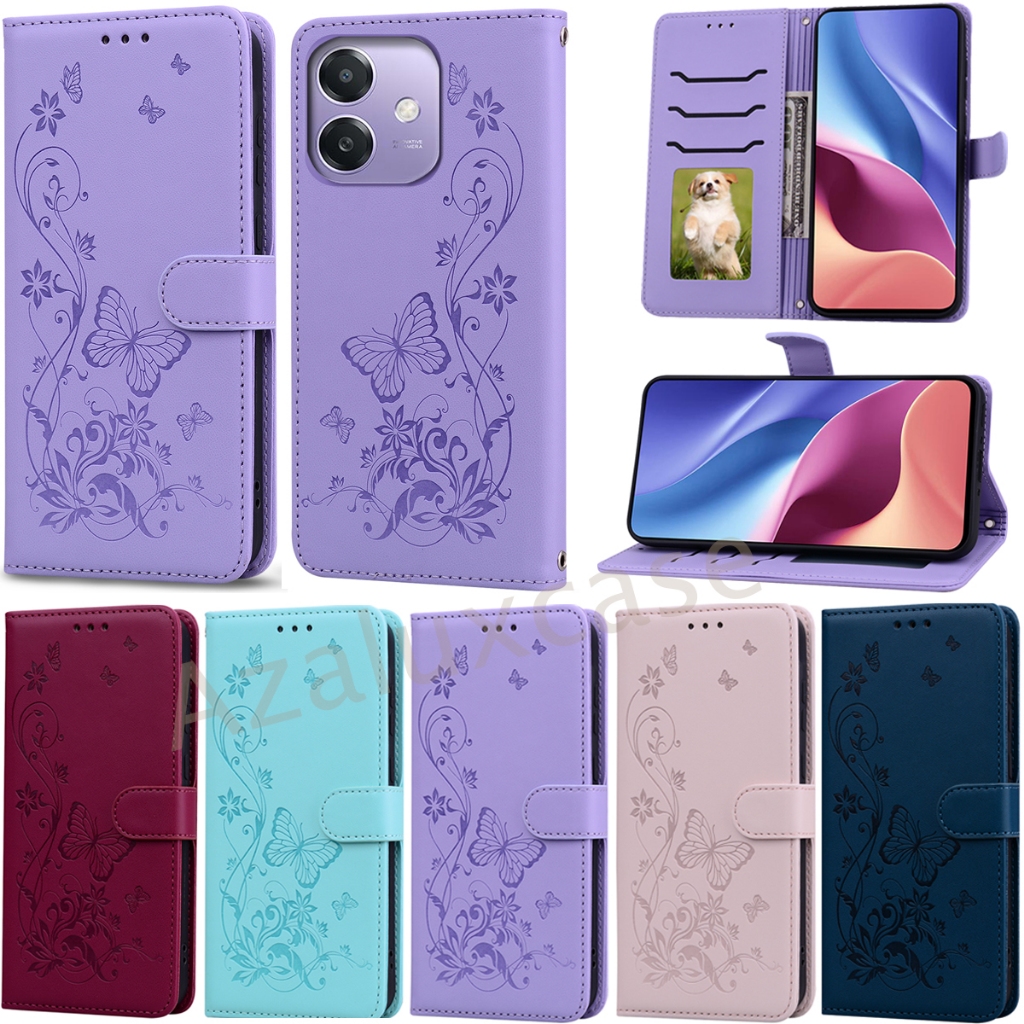 ปลอกสําหรับOPPO A5 A3 A3X A60 A38 A18 A17 A17K A58 A16 A54 A55 A16K A15 A15S A57 A77 A12 A98 A31 A94 A96 A79 A76 ช่องใส่การ์ดผีเสื้อนุ่มกระเป๋าสตางค์